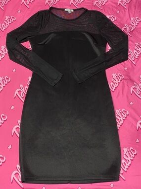 GUC Charlotte Russe Black Mesh Evening Cocktail Long Sleeve Club Mini Dress